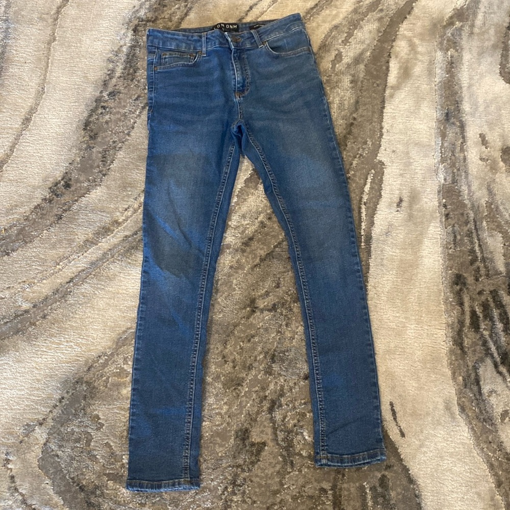 LDN DNM Men’s super skinny spray on jeans in washed indigo size 30 X 32